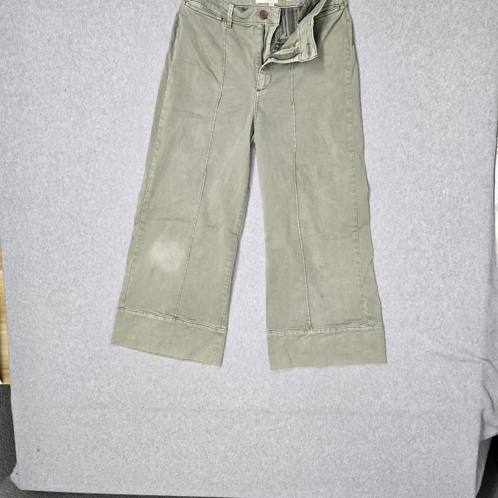Chino By Anthropologie Women Pants 8 Green Capri Twill Cropped Wide-Leg READ